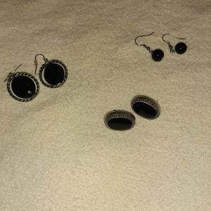 Set of three (3) black and silver earrings